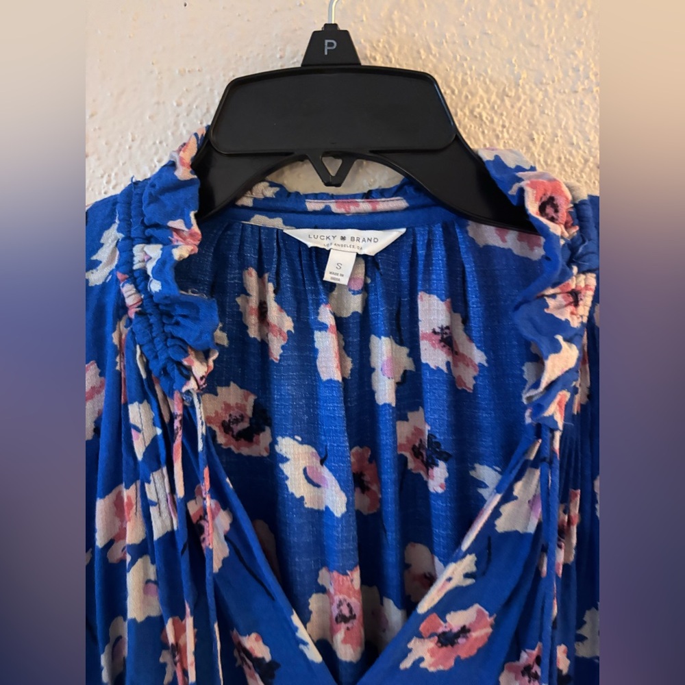Lucky Brand Floral Blue Viscose Ling Sleeve Blouse S - Picture 3 of 5